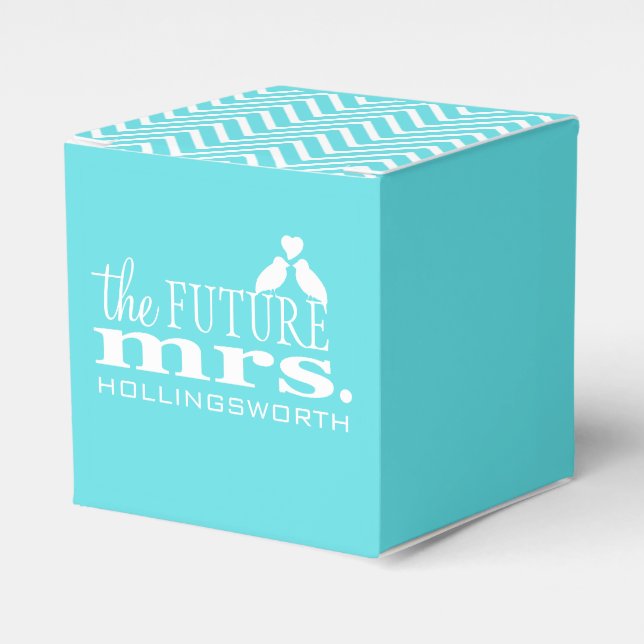 The Future Mrs. Aqua Blue Chevron Bridal Shower Favor Boxes (Front Side)