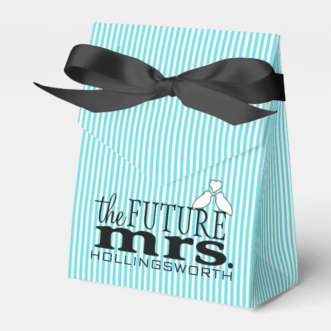 The Future Mrs. Aqua Blue Stripes Bridal Shower Favor Boxes (Front Side)