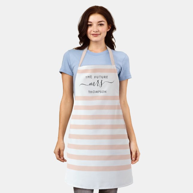 The Future Mrs Blush Pink Modern Stripes Script Apron (Worn)
