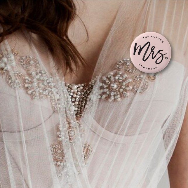The Future Mrs. Brush Script Diamond Bridal Party Pinback Button (The Future 'Mrs.' Diamond, Brush Calligraphy Wedding Rehearsal Pin Button @ fatfatin_blue_knot)