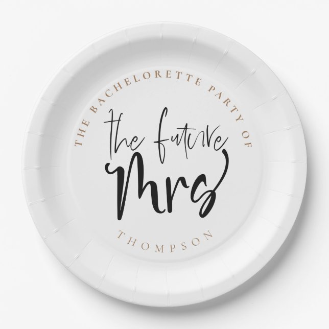 The Future Mrs Married Name Script Bachelorette Paper Plates (Front)