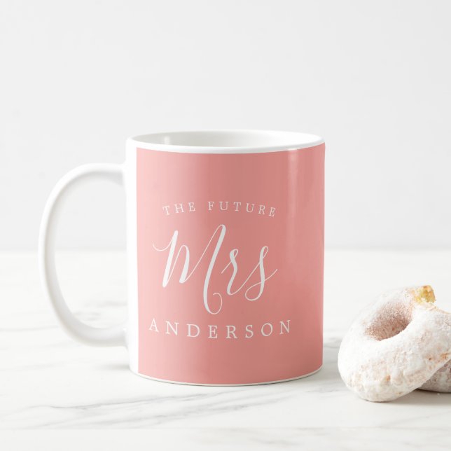 The Future Mrs Pink Engagement Gift Coffee Mug (With Donut)