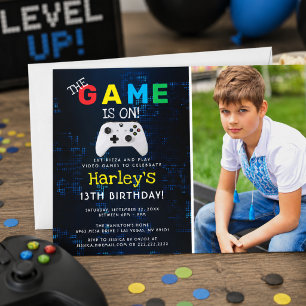 The Game Is On! Custom Photo Video Game Birthday Invitation