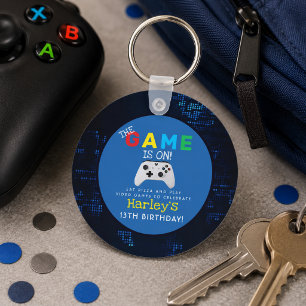 The Game Is On! Custom Photo Video Game Birthday Keychain