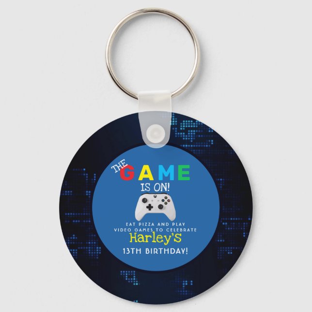 The Game Is On! Custom Photo Video Game Birthday Keychain (Front)