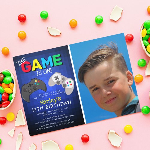 The Game Is On Photo  Video Game Birthday Invitation