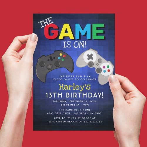 The Game Is On  Video Game Birthday Invitation