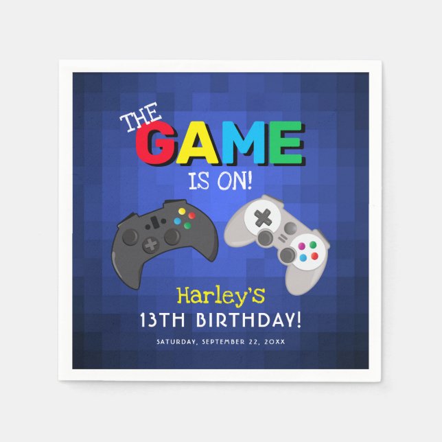 The Game Is On! | Video Game Birthday Napkins (Front)