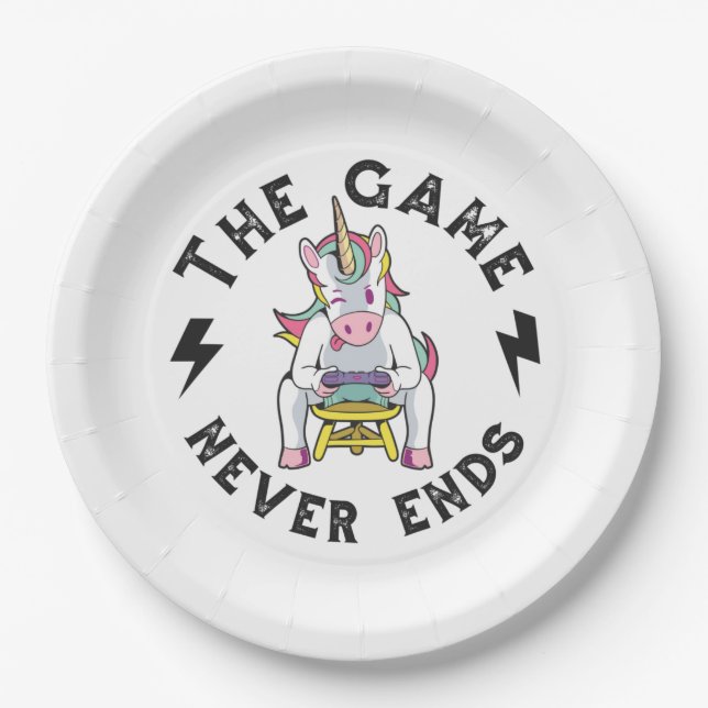 The Game never ends for Unicorns Paper Plates (Front)
