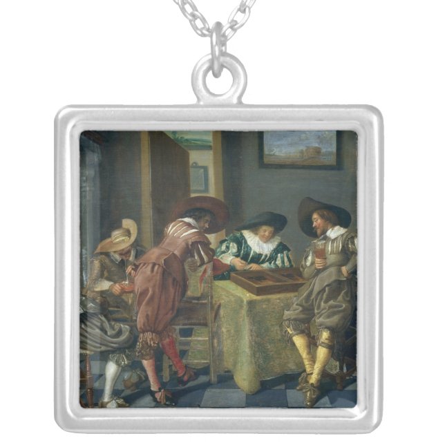The Game of Backgammon Silver Plated Necklace (Front)