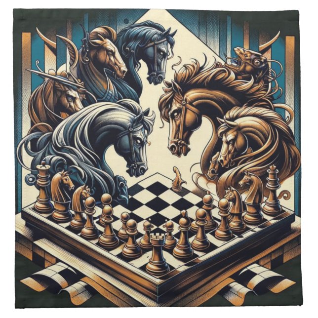 The game of knights – chess meets fantasy cloth napkin (Front)