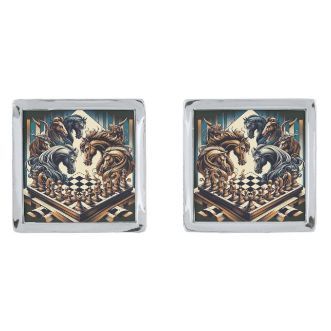 The game of knights – chess meets fantasy cufflinks (Front)