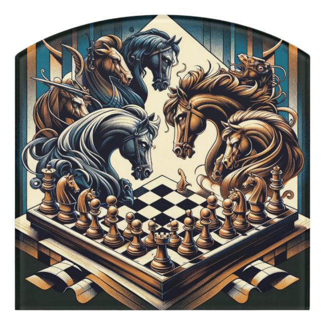The game of knights – chess meets fantasy door sign (Contour Front)