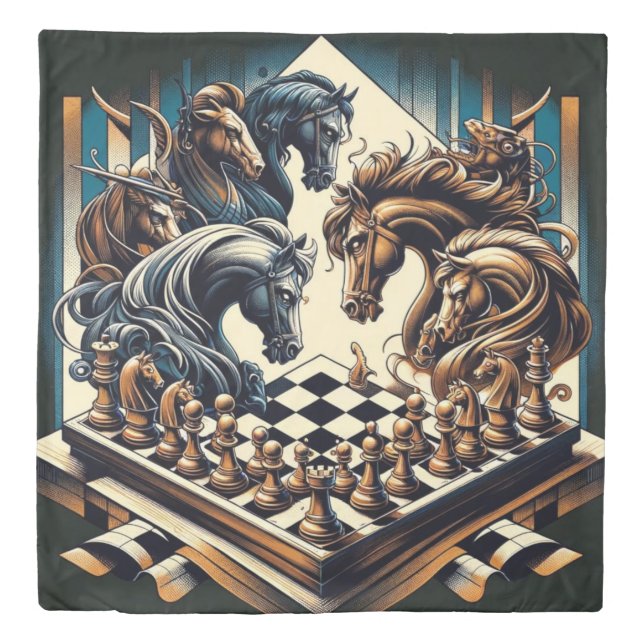 The game of knights – chess meets fantasy duvet cover (Front)