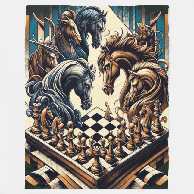 The game of knights – chess meets fantasy fleece blanket (Front)