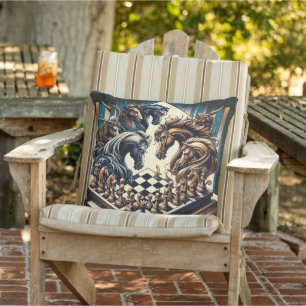 The game of knights – chess meets fantasy outdoor pillow