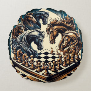 The game of knights – chess meets fantasy round pillow