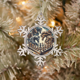 The game of knights – chess meets fantasy snowflake pewter christmas ornament