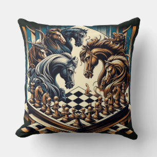 The game of knights – chess meets fantasy throw pillow