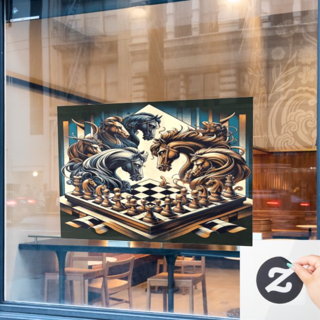 The game of knights – chess meets fantasy window cling (Cafe Window)