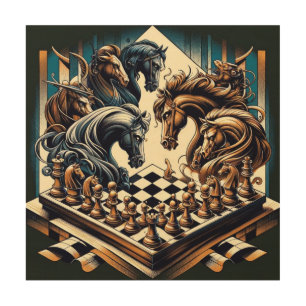 The game of knights – chess meets fantasy wood wall art