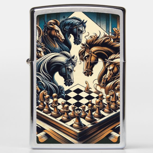 The game of knights – chess meets fantasy zippo lighter (Front)