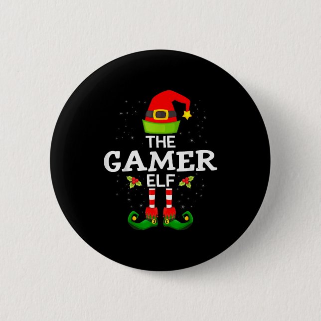 The Gamer Elf Christmas Family Matching Pajama  Button (Front)