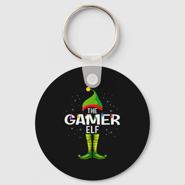 The Gamer Elf Christmas Group Family Pajama  Keychain (Front)