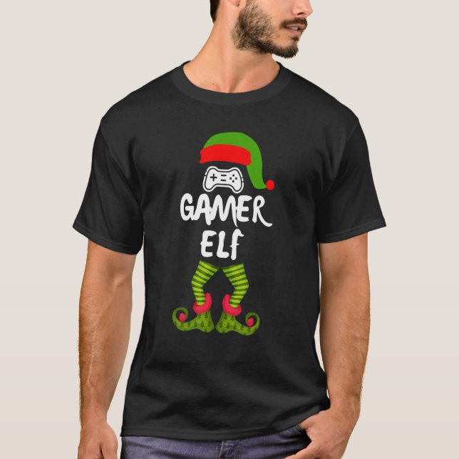 The Gamer Elf Christmas Pajama  For Gamer Boys T-Shirt (Front)
