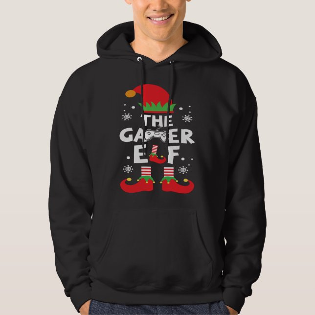 The Gamer Elf Clothing Holiday  Cool Christmas Gam Hoodie (Front)