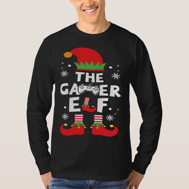 The Gamer Elf Clothing Holiday  Cool Christmas Gam T-Shirt (Front)
