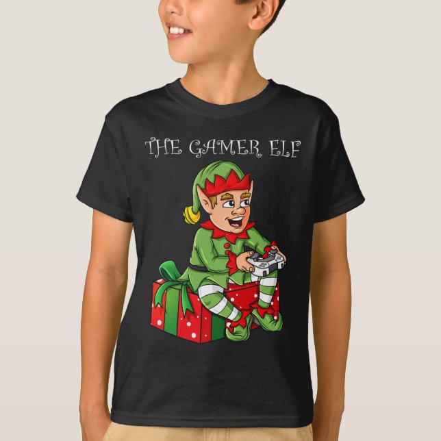 The Gamer Elf Fun Christmas Boys Kids Teens Gaming T-Shirt (Front)