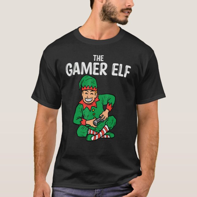 The Gamer Elf Xmas Boys Christmas Gaming Men Kids T-Shirt (Front)