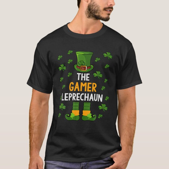 The Gamer Leprechaun Shamrock Irish Saint Paddy's T-Shirt (Front)