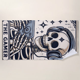 The Gamer Skeleton Tarot Card Beach Towel