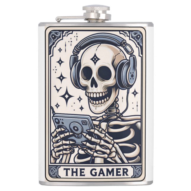 The Gamer Skeleton Tarot Card Flask (Front)
