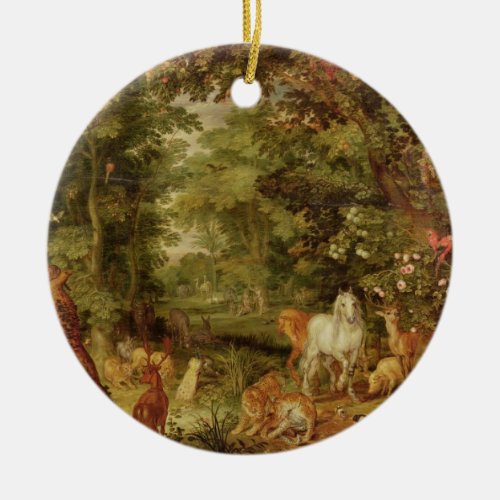 The Garden of Eden in the background The Temptati Ceramic Ornament