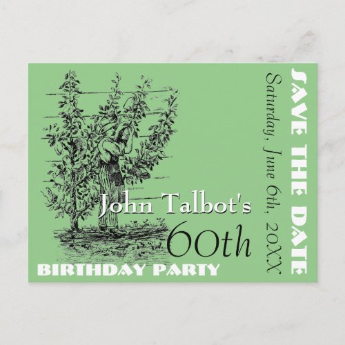 The gardener 60th birthday Party Save the Date Announcement Postcard