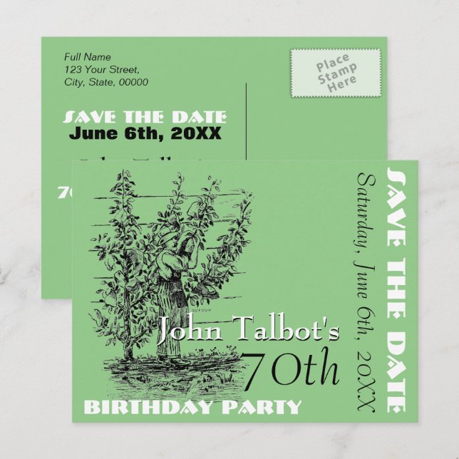 The gardener 70th birthday Party Save the Date Announcement Postcard (Front/Back)