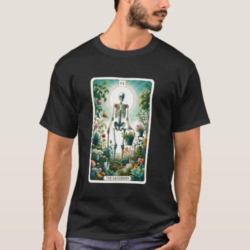 The Gardener Tarot Card Skeleton Gardening Plant M T-Shirt