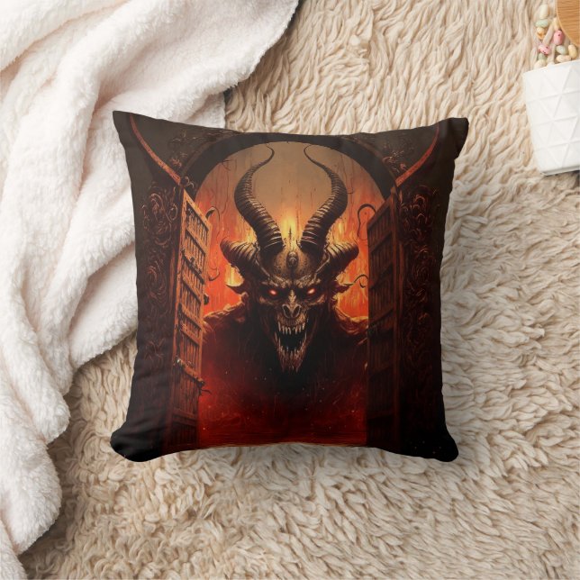The Gate to Hell with Devil Motif Throw Pillow (Blanket)