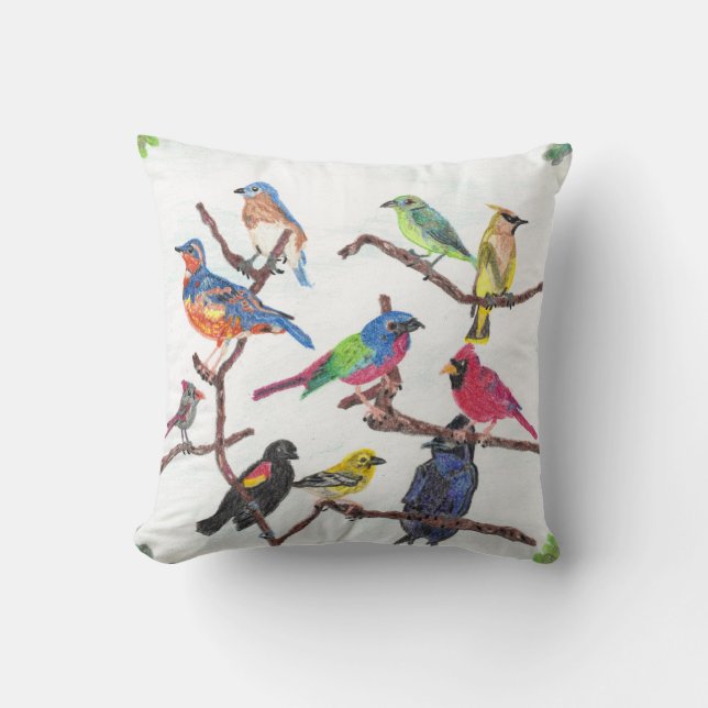 The Gathering Colorful Songbirds Pillow (Front)