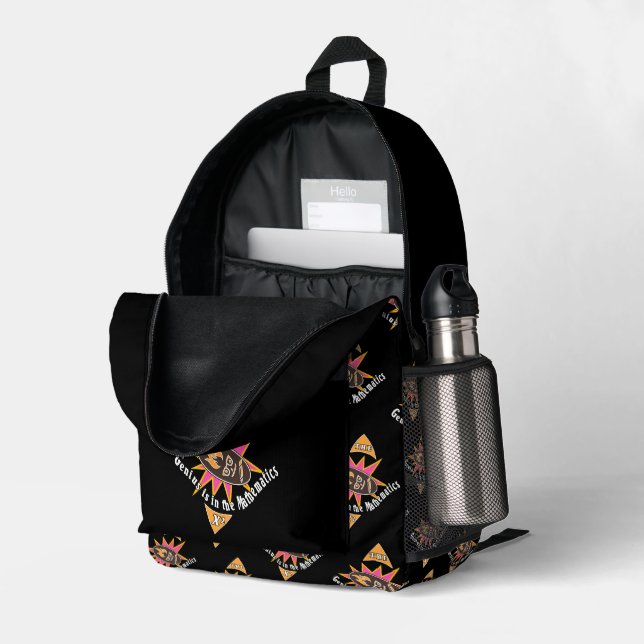 The genius is in the mathematics printed backpack (Back Corner Right (Open))