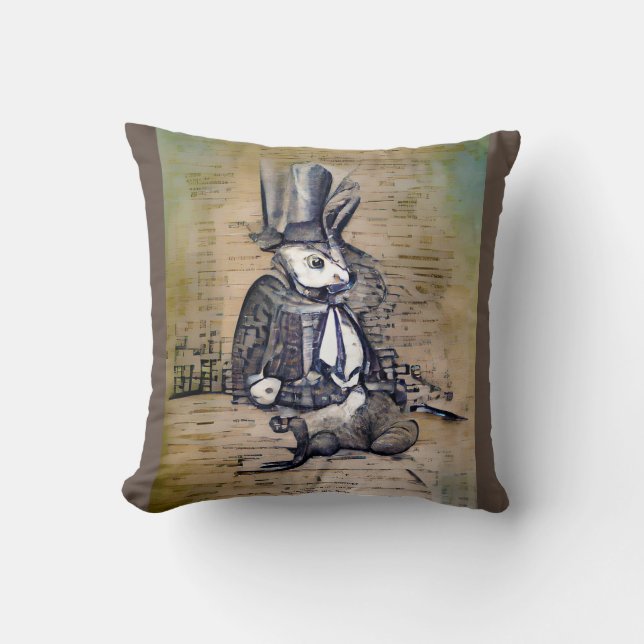 The Gentleman Rabbit Throw Pillow (Front)