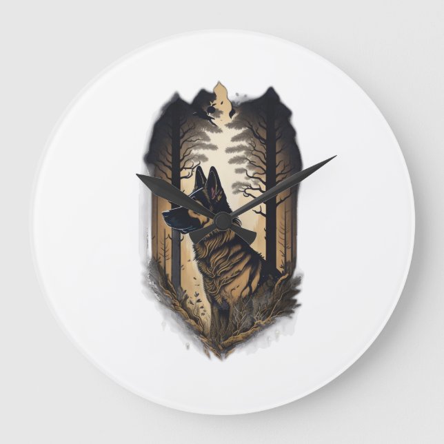 The German Shepherd 006  Large Clock (Front)