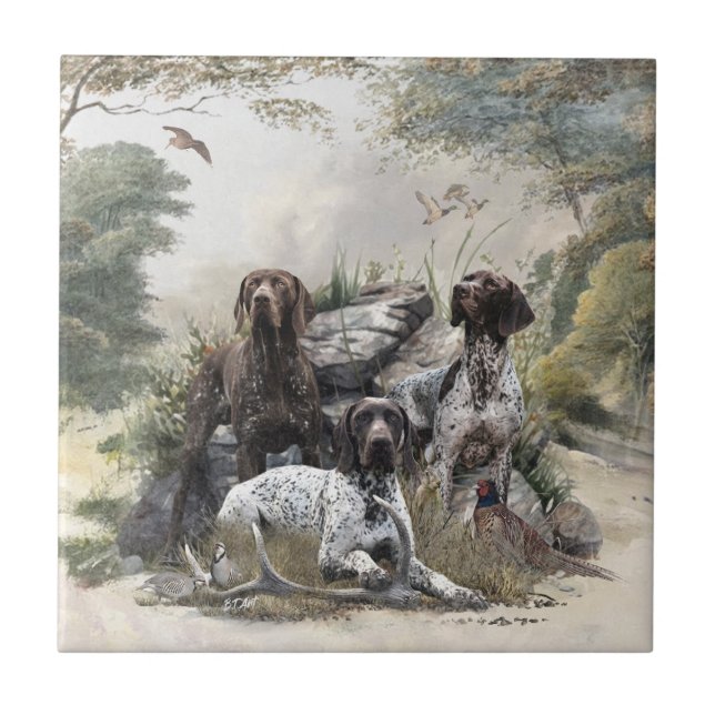The German Shorthaired Pointer or Deutsch Kurzhaar Ceramic Tile (Front)
