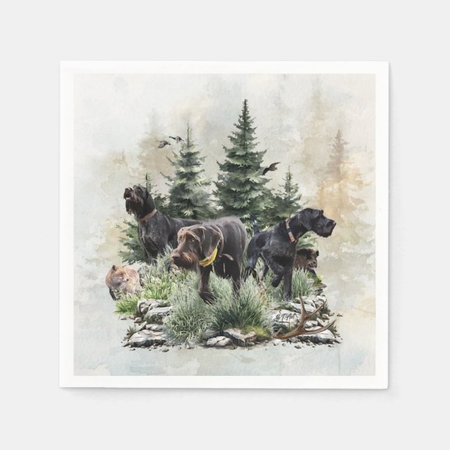 The German Wirehaired Pointers, Art Napkins (Front)