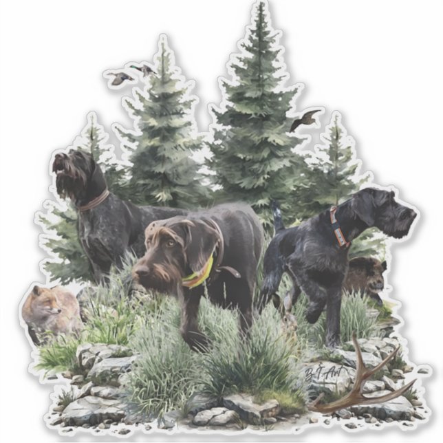 The German Wirehaired Pointers, Art Sticker (Front)