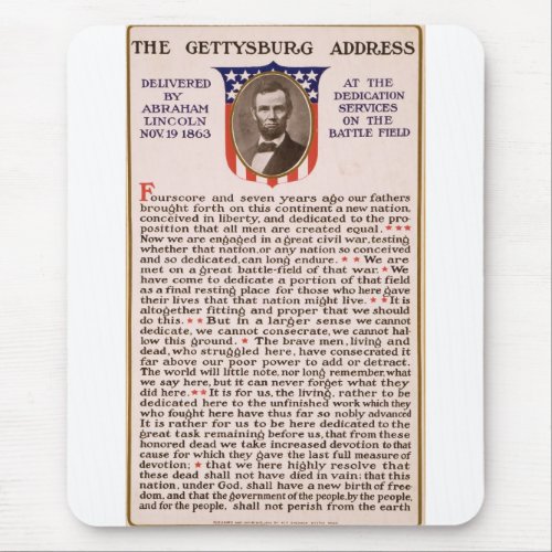 The Gettysburg Address by Abraham Lincoln 1863 Mouse Pad
