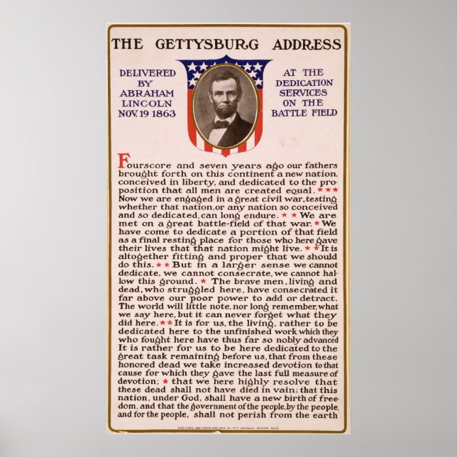 The Gettysburg Address by Abraham Lincoln 1863 Poster (Front)
